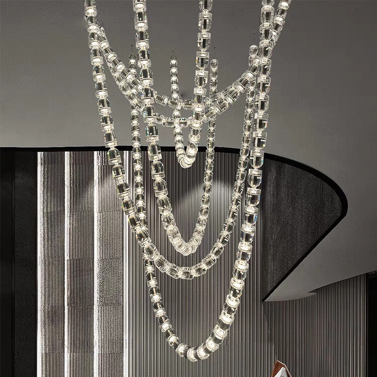 K9 Crystal Acrylic Necklace Light Custom-Made for Villa Lobby Duplex Loft Staircase Chandelier Source Factory K9 Crystal Acrylic Necklace Light Custom-Made for Villa Lobby Duplex Loft Staircase Chandelier Source Factory