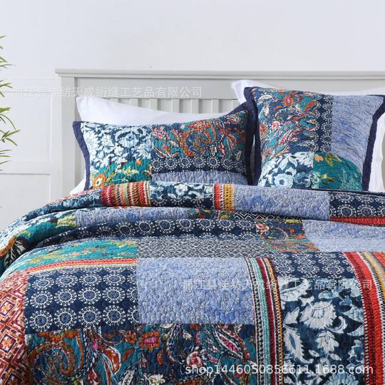 New Foreign Trade American-style Patchwork Quilted Quilt Cotton Korean Bed Cover European-style Air-conditioning Quilt Summer Cool Quilt Bed Sheet Three-piece Set