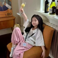 TCkids2024S Летняя девушка средней школы колледжа стиль тонкая рубашка поло с короткими рукавами футболка белое