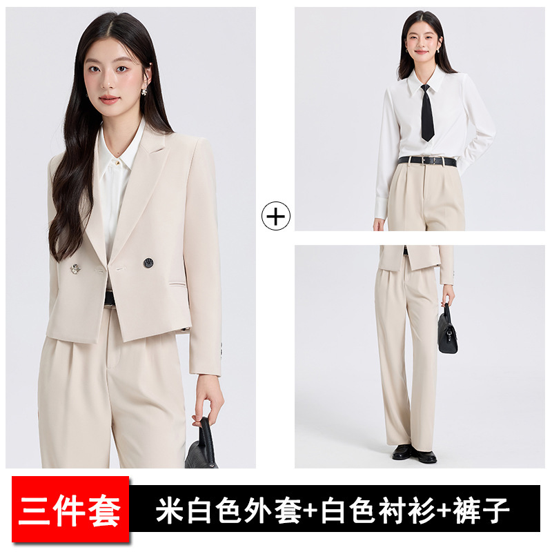 灰色西装外套女2025新款大学生教资面试OL正装小个子短款西服套装|undefined