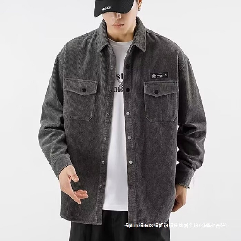 Corduroy Shirt Men's Spring and Autum Plus Size Shirt Casual Workwear Men's Jacket Long-Sleeved Top Large Size Autum