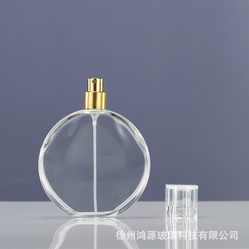 スプレーフラットラウンドガラス香水瓶卸売 50ml100ml バヨネットスプレーボトル包装透明サンプル包装|undefined