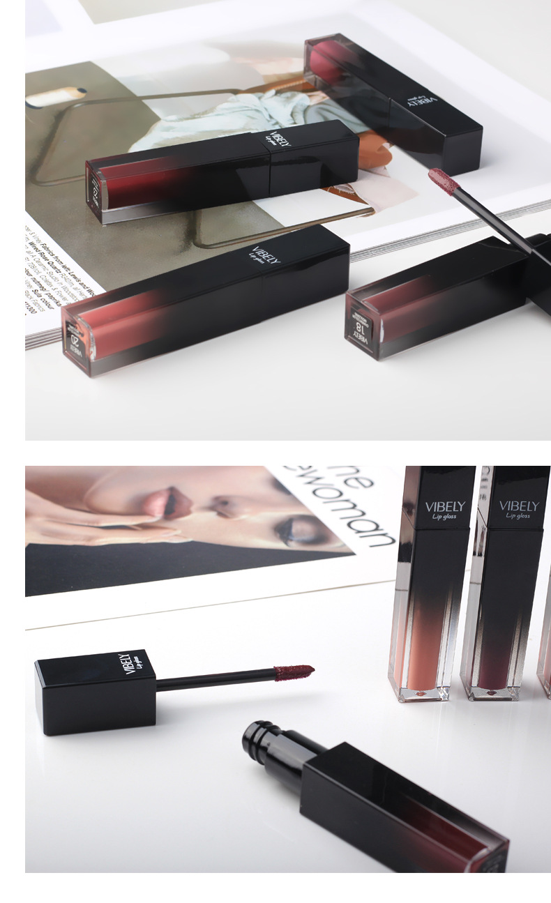 VIBELY matte nude liquid pearlescent lip gloss from Europe and America, matte non-stick cup, non-fading lip gloss, a bestseller in foreign trade undefined