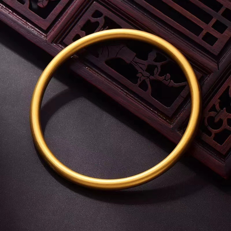 Female niche light luxury high sense 4mm ancient law inheritance bracelet K gold matte gold plain ring bracelet_voghion.com