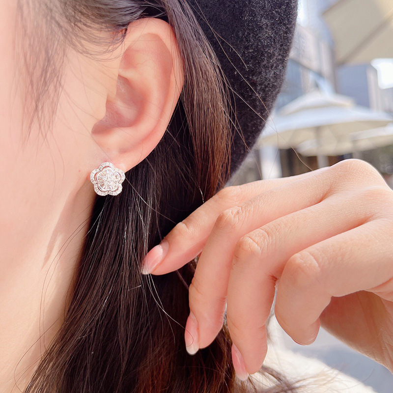 Ear Studs Classification 1 Pair Quantity 1 Pair Sweet Shiny Flower Inlay Copper Zircon Ear Studs