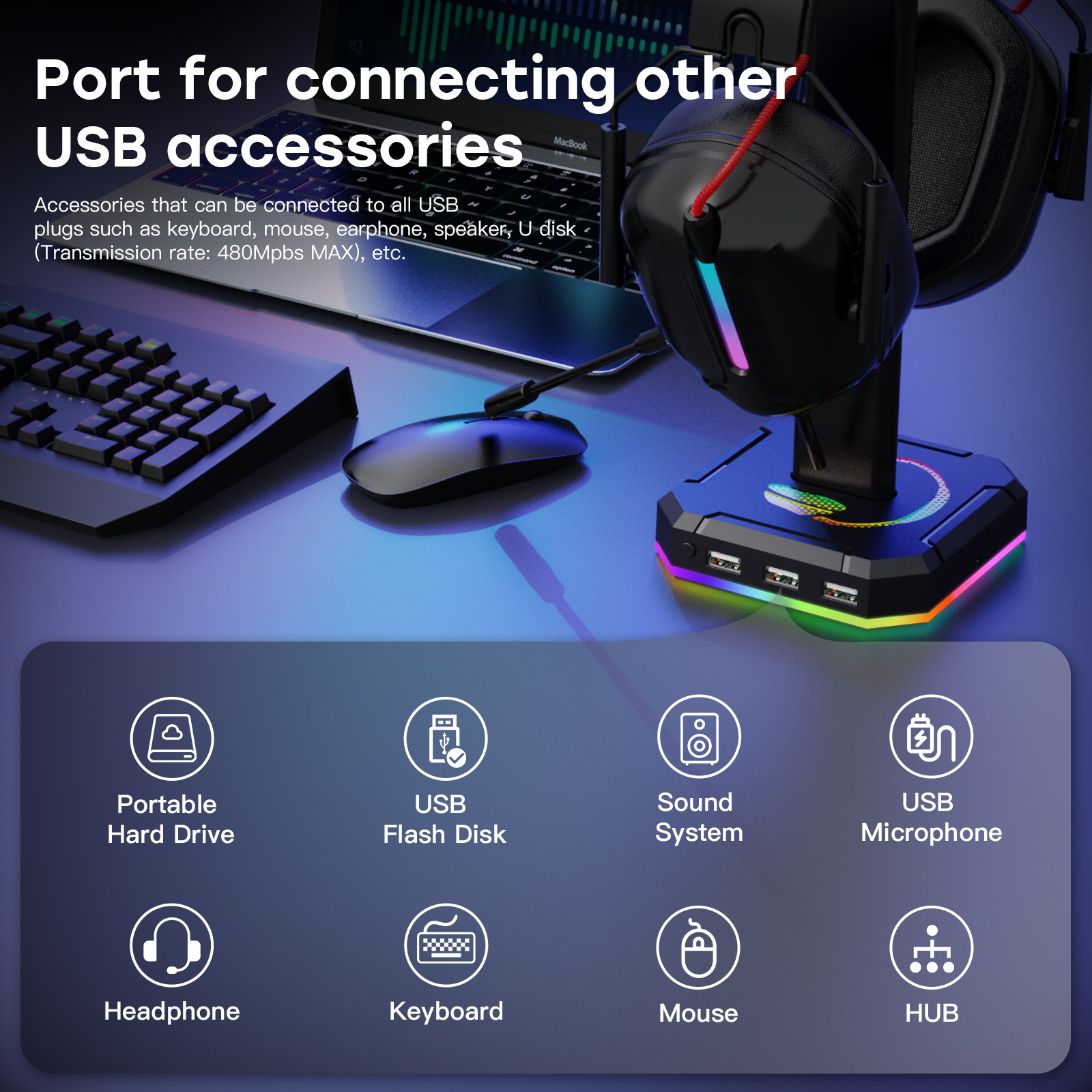 ZUOYA RGB auricular soporte de auriculares e-sports auriculares soporte USB juego de escritorio auricular soporte de exhibición