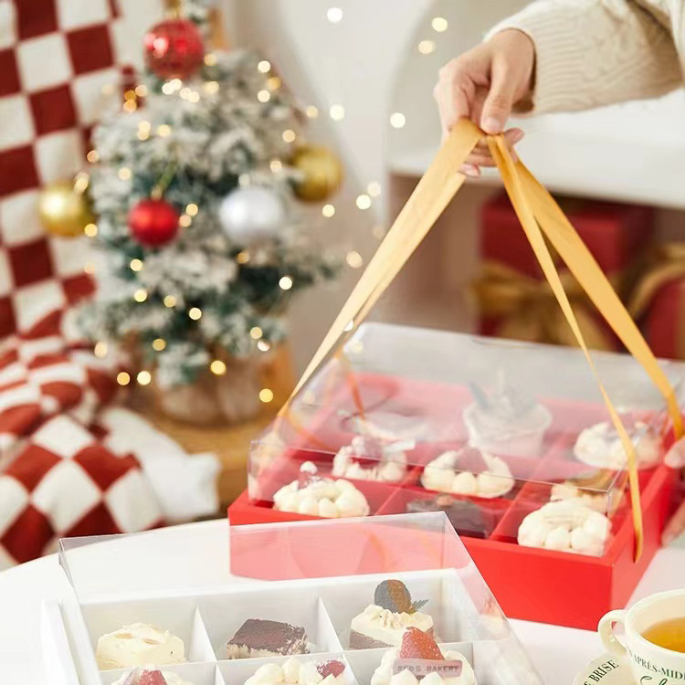 新年九宮格甜品雪花酥餅乾牛軋太妃糖新年乾果糕點蛋糕烘焙包裝盒