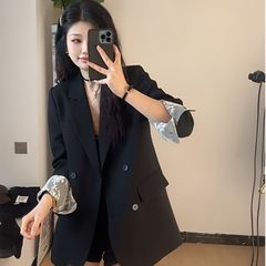 高级蕾丝拼接2025春秋季新款西装外套洋气韩版宽松小众休闲小西服