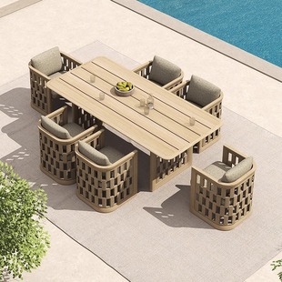 Teak Outdoor Tables and Chairs Courtyard Table Anticorrosive Wood Old Homestay Hotel Outdoor Outdoor Outdoor Garden Solid Wood Rattan Tables and Chairs