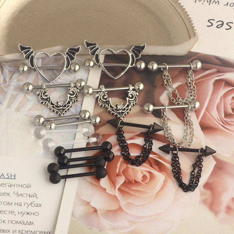 Stainless Steel Black Chain Breast Ring Set with Diamond-Embedded Nipple Jewelry for Amazon Wishlist detail image 7