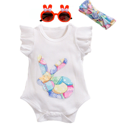 Easter Western and Eastern Little Girl with Sleeveless Blouse, Colorful Rabbit, Egg, PP Pants Cross-border Baby Baby Set