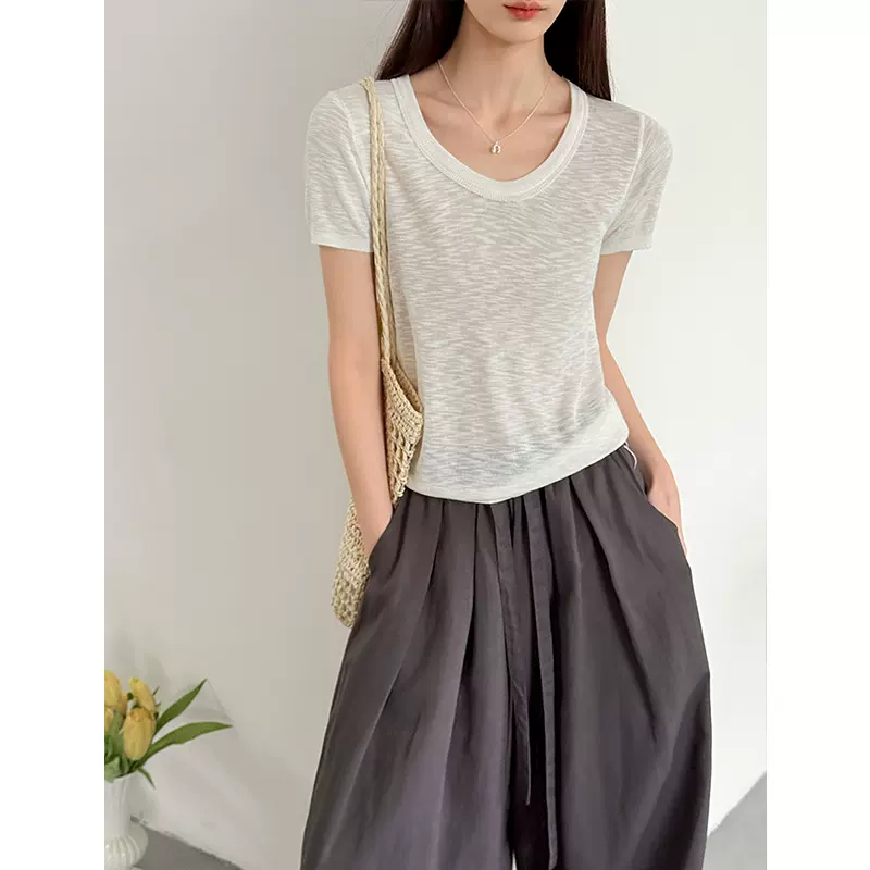 橘芷夏季新款韩系短袖针织衫女修身显瘦时尚洋气上衣815-2