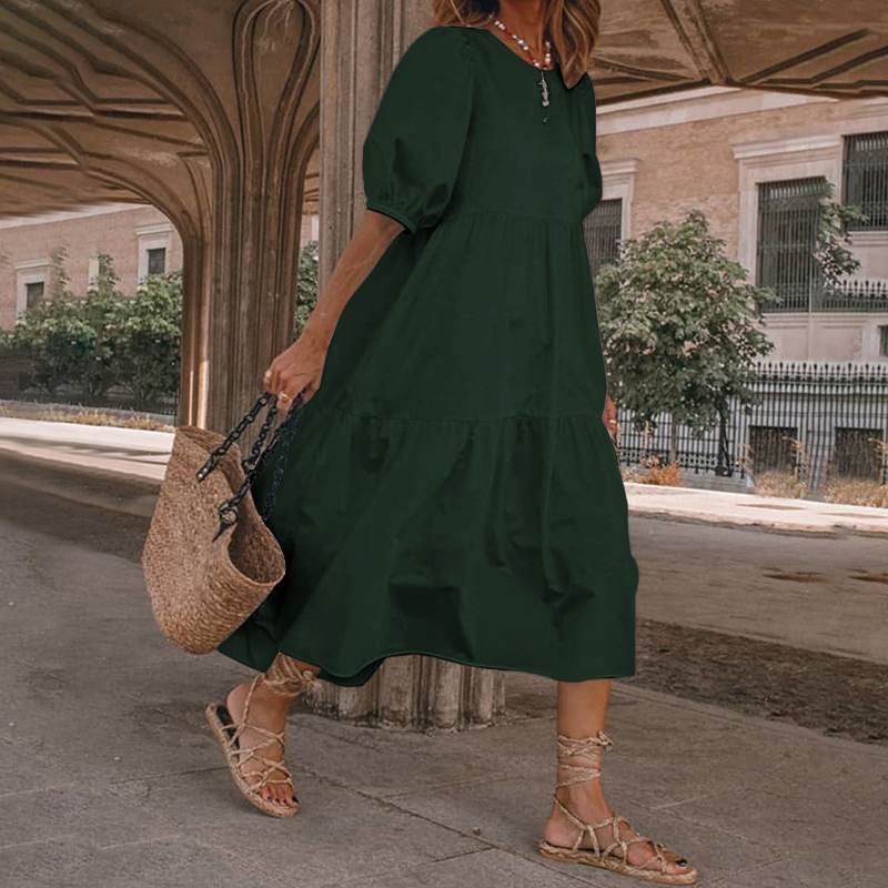 Women's Regular Dress Casual Simple Style Round Neck Patchwork Half Sleeve Solid Color Midi Dress Daily display picture 3