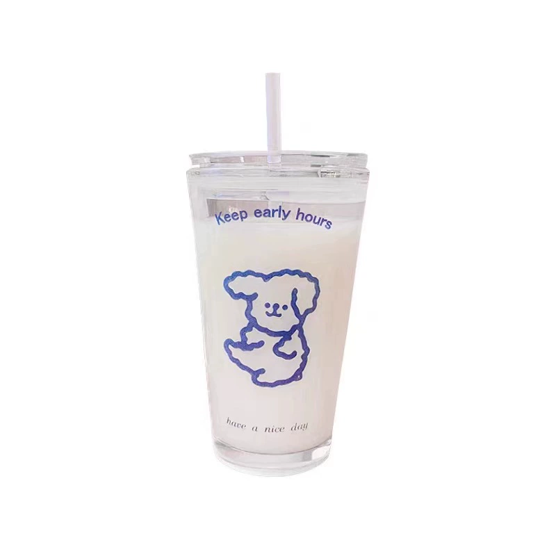 Стакан для воды с Cartoon Glass, силиконовая трубочка, 401–500 мл милая летняя кружка
