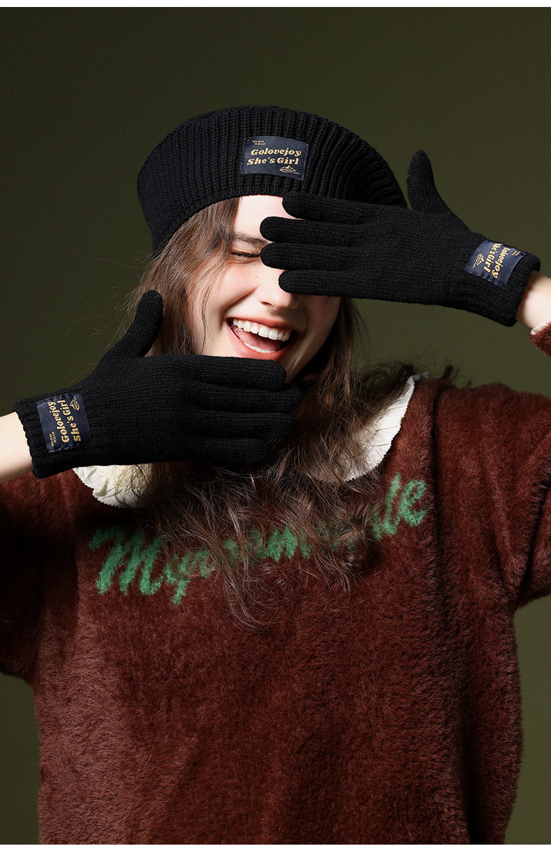 Knitted Wool Gloves For Women Windproof Thermal Fleece Lined_voghion.com