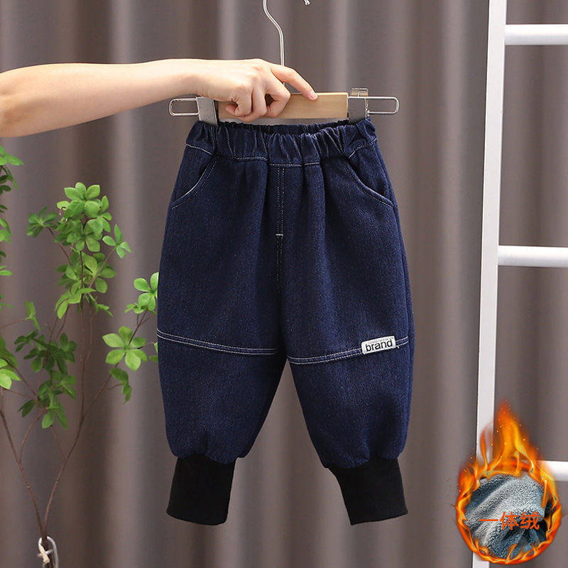 Pantalones vaqueros con forro polar para niños, otoño e invierno 2026, ropa infantil, pantalones holgados con forro polar, pantalones modernos para niños pequeños, ropa de invierno a la moda