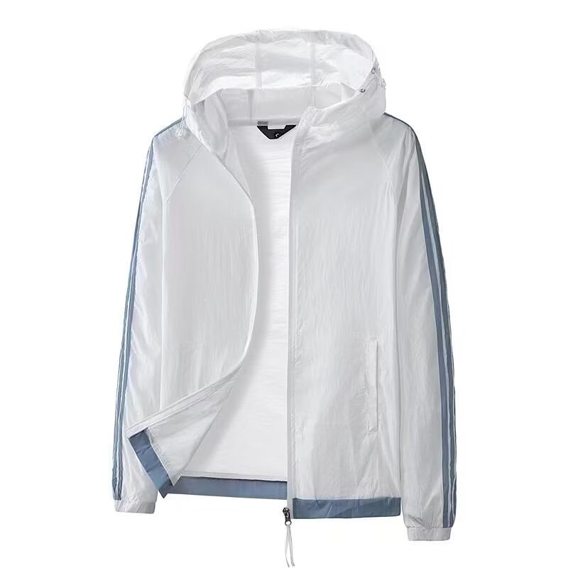 Hielo ligero y transpirable ropa de protección solar para hombres y mujeres encapuchados pescar cremallera montar ropa de cuero de manga larga chaqueta de protección solar para hombres