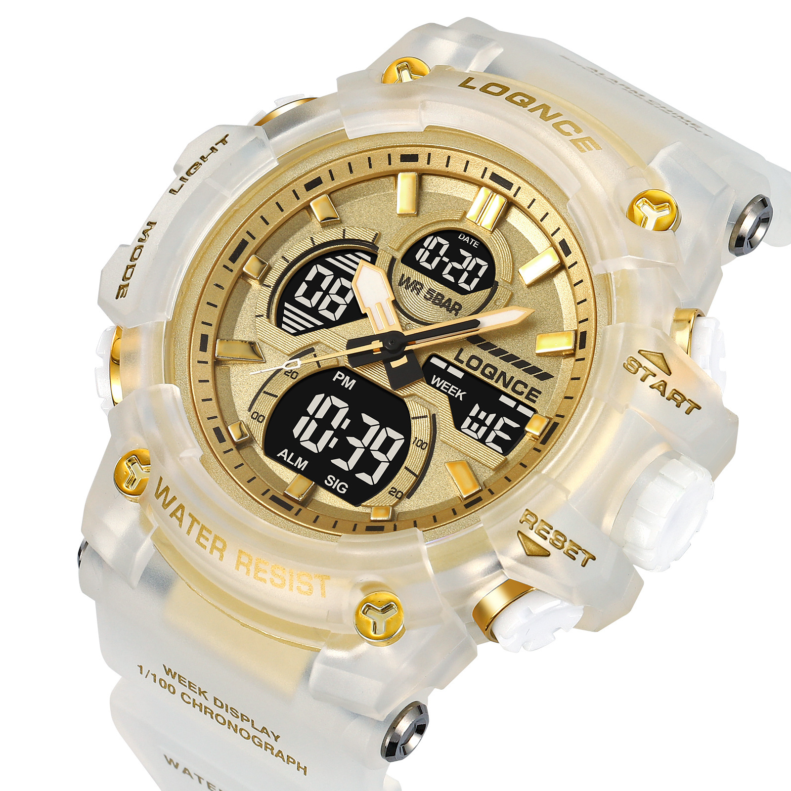 LOQNCE gran dial reloj deportivo nocturno electrónico multifunción cronógrafo cinta adhesiva reloj de pulsera 98007