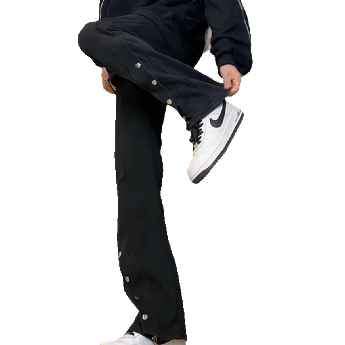Jeans negros de estilo americano de hebilla de tendencia de otoño y invierno nuevos pantalones de hip-hop casuales de nicho de micro bocina