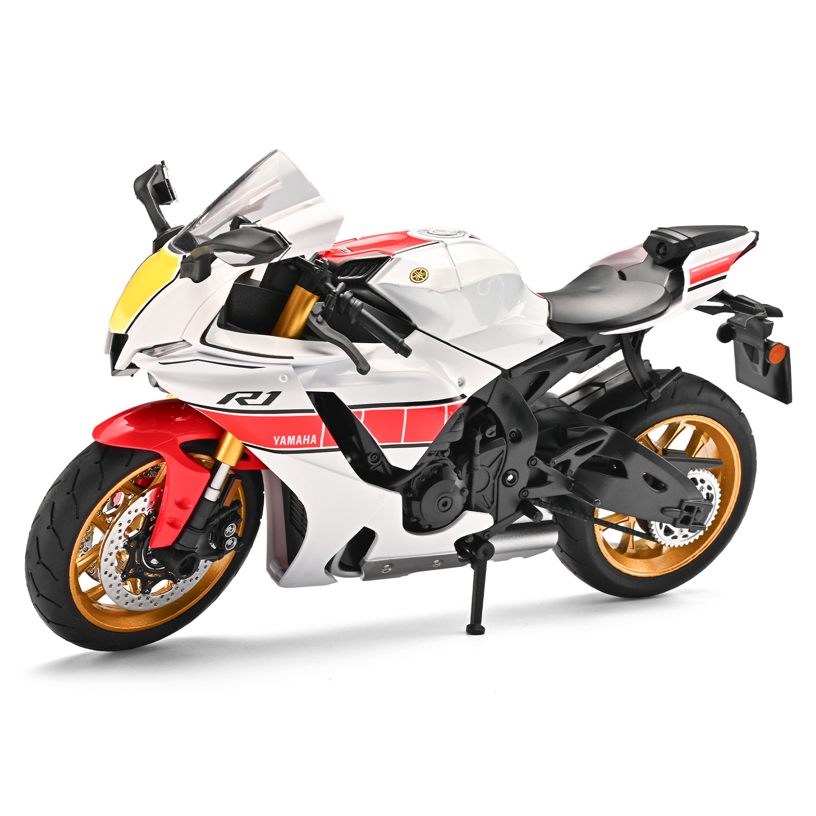 Auténtico 1: 9 modelo de automóvil de aleación Yamaha R1 amortiguador de luces comerciales regalos de motocicletas club exhibición