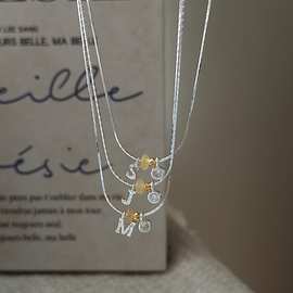 S925纯银韩版小众设计感复古英文字母项链韩式风简约基础款锁骨链