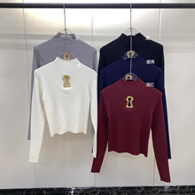 法式半高领镂空性感针织衫女2025秋季款保暖长袖t恤纯色立领上衣