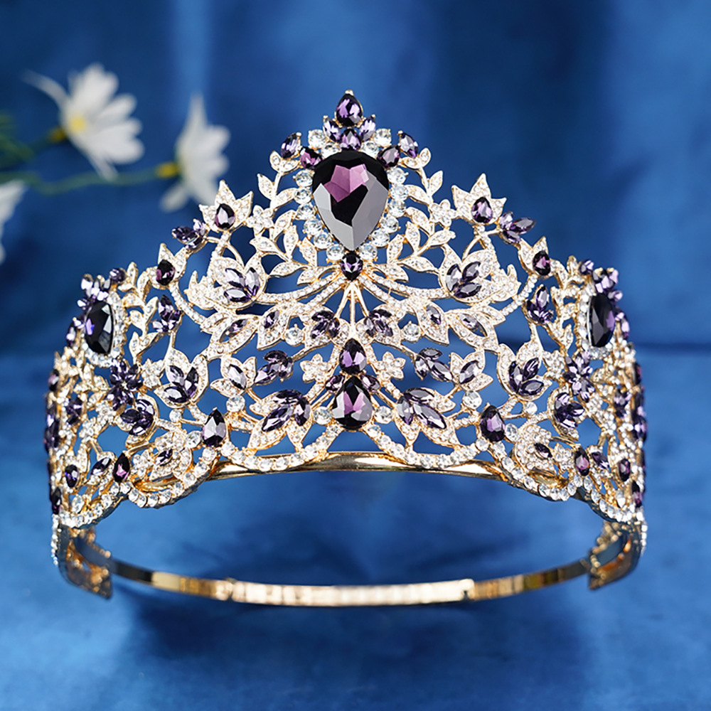 Corona de novia europea y americana ajustable gran cristal coronas redondas Miss Mundo coronas barrocas para el cabello