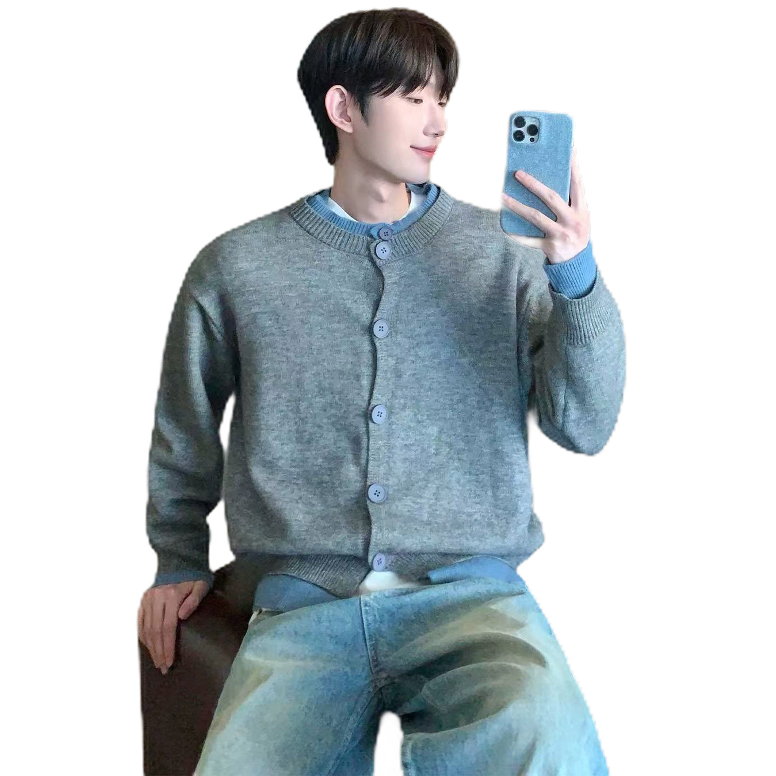 Explosiones transfronterizas de tamaño grande falso de dos piezas de camisetas de punto cardigan suéter de hombre chaqueta exterior de tendencia fábrica de negocios al por mayor