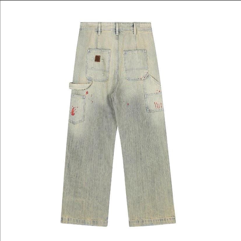 Melancholy High Street Brand Bloodstained Dirty Dyed Ripped Trendy Casual Logging Workwear_mkmklike.com