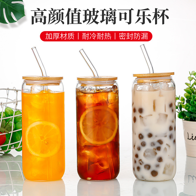 Amazon High Borosilicate Glass Cup, Transparent Glass Straw Cup, High Temperature Resistant Cola Cup, Bamboo Lid, Summer Juice Cup Amazon High Borosilicate Glass Cup, Transparent Glass Straw Cup, High Temperature Resistant Cola Cup, Bamboo Lid, Summer Juice Cup