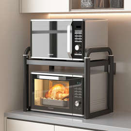 0WYV太空铝厨房微波炉置物架台面多功能双层烤箱空气炸锅可伸缩收