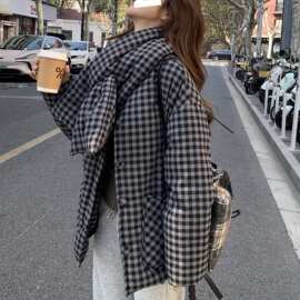 复古格子立领羽绒服女冬季短款加厚小个子白鸭绒外套图片色有吊牌