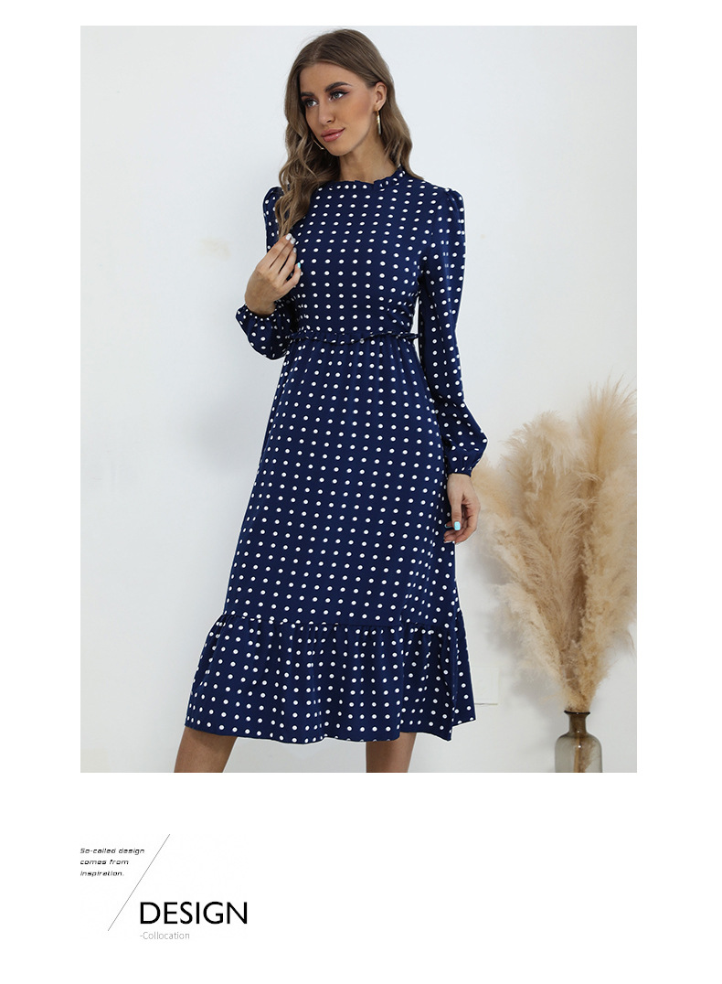 Long-Sleeved Polka Dot Print Dress NSDMB104553