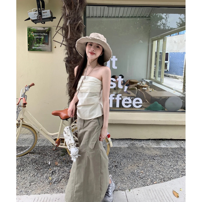 French-Style Unique and Chic Design Niche Ruched Tube Top for Women, Summer Irregular Slim-Fit Sleeveless Tank Top