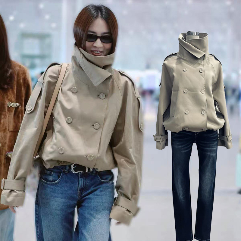 In-Stock Xu Lu Style Cross-Border Short Trench Coat Women Korean Style 2025 Autumn New Stand Collar Loose Top Women