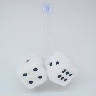 Pendant Dice Ornament Car — Car hanging - fluffy-plush-style-white
