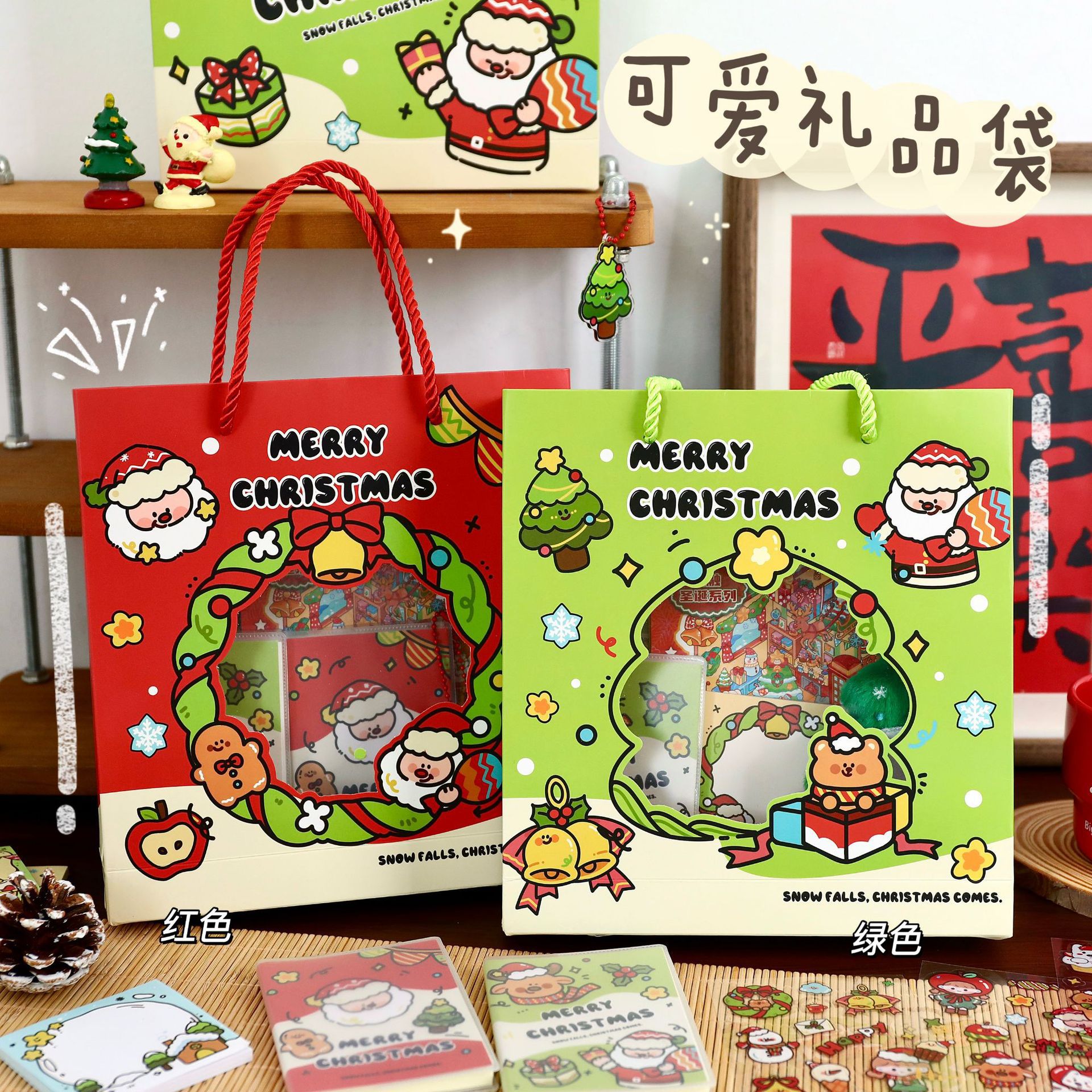 圣诞系列镂空手提礼品袋卡通开窗可视礼物袋圣诞节儿童礼物包装袋