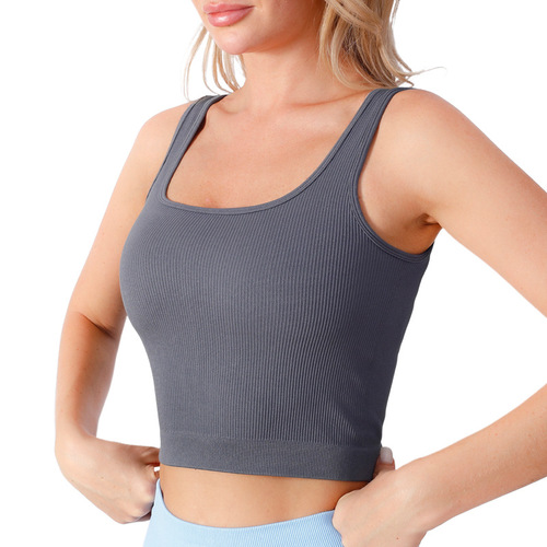 European and American Yoga Sports Vest Underwear Non-Cup Padded Quick-Drying Bare Feeling High-Intensity Shock Absorption Dance Fitness Beautiful Back Bra
