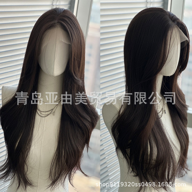 Mengling Roll Chocolate High Level Front Lace Large Wave Curly Hair Cyber Celebrous Natural Artificial Wig High Cranial Top Fluffy