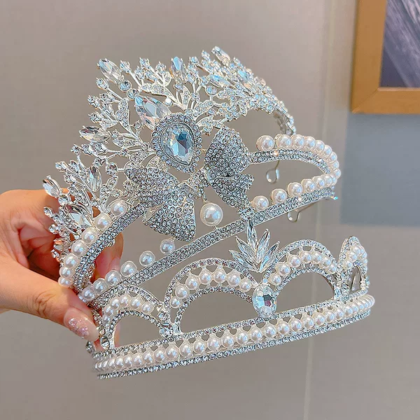 High-End Crown Tiara Princess Kidsren's Accessible Luxury Crystal Crown Birthday Gift Girls' Children's Day Performance Tiara Hair Accessories