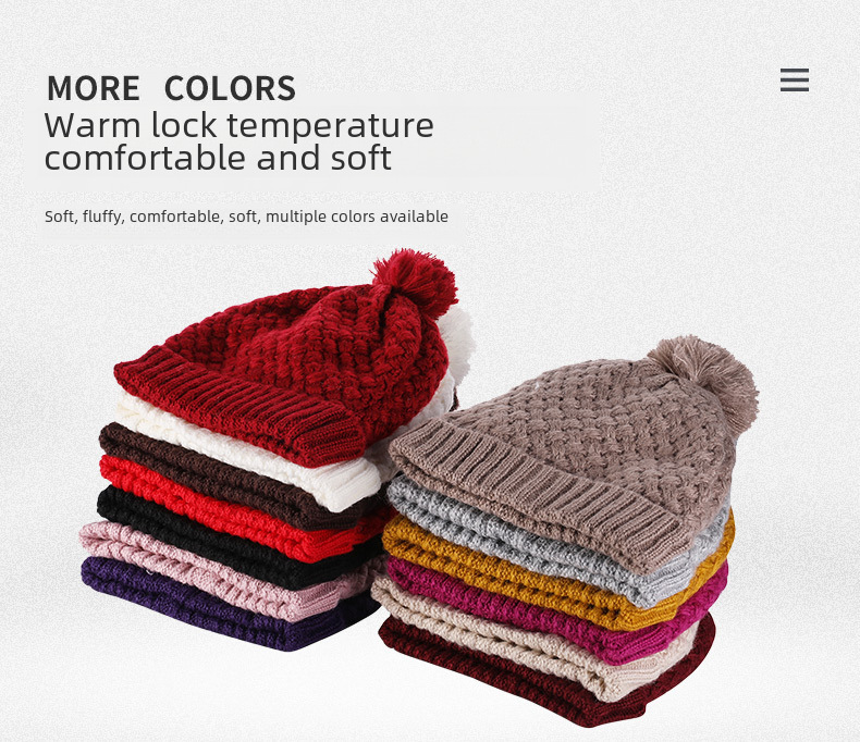 Unisex Schal Mode Winter Samt Strickmütze Set Pelz Ball Kappe Warm Einfarbig Hals Set_voghion.com