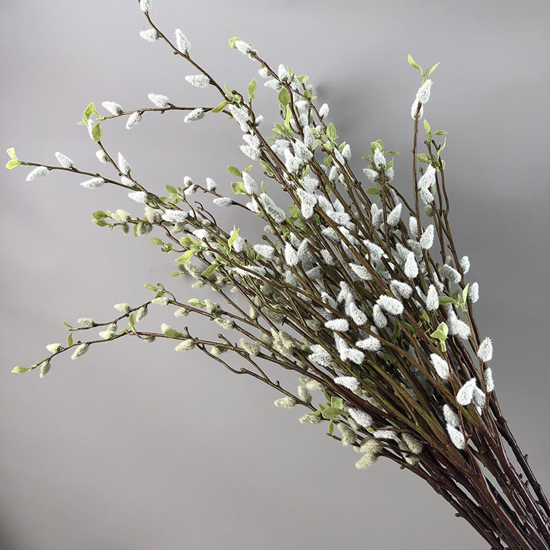 植毛花卉批发市场 客厅装饰仿真假花批发 婚庆插花配材仿真银柳