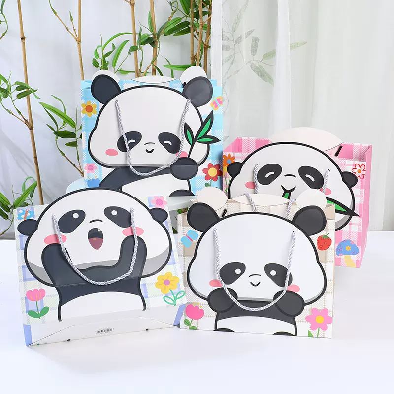 新款 ins风手拎袋礼品袋纸袋可爱熊猫礼袋儿童生日回礼袋手提批发