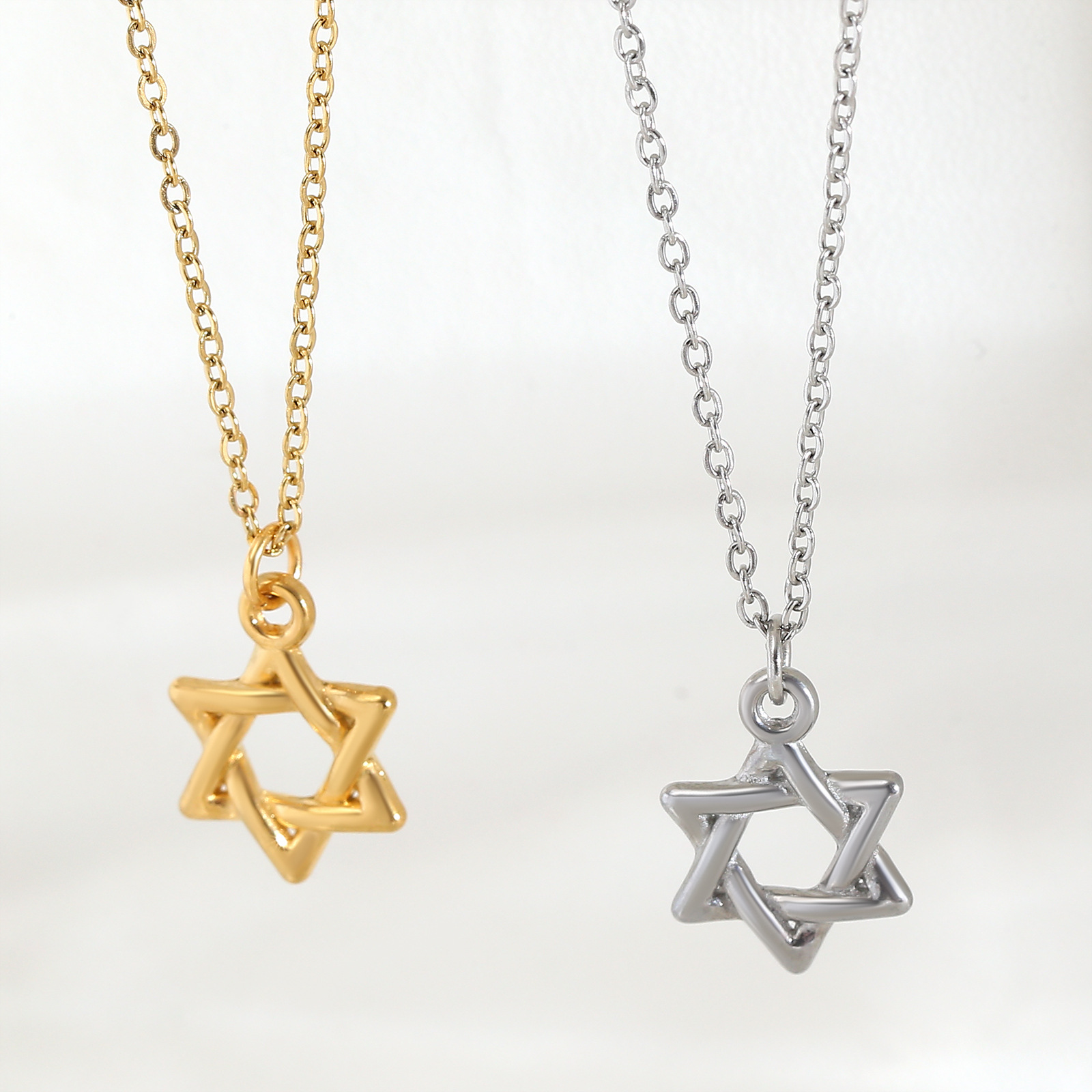 Cross-Border Jewelry Stainless Steel 18K Gold-Plated Six-Pointed Star Pendant Necklace Fashion Simple Unisex Versatile Clavicle Chain