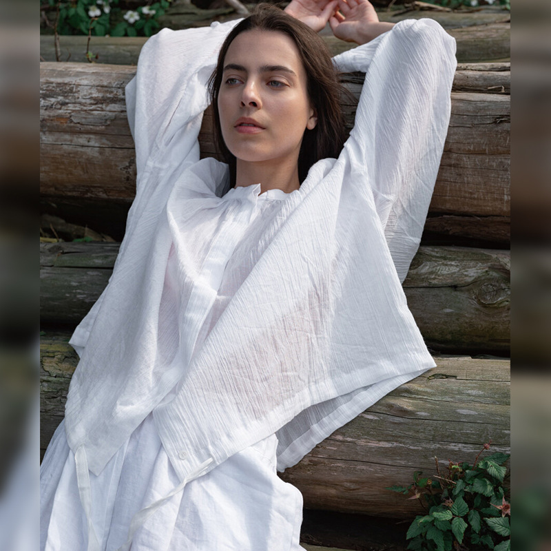 【재고정리】여성용 살짝 시스루 셔츠, 스탠드 칼라 긴팔 쉬폰 셔츠, 휴가용 루즈핏 캐주얼 자외선 차단 가디건 셔츠