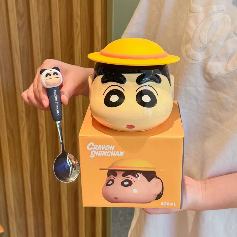 Креативная чашка для воды в форме карандаша Шин-чан, милая керамическая кружка с крышкой, чашка для завтрака с молоком, подарок на день рождения