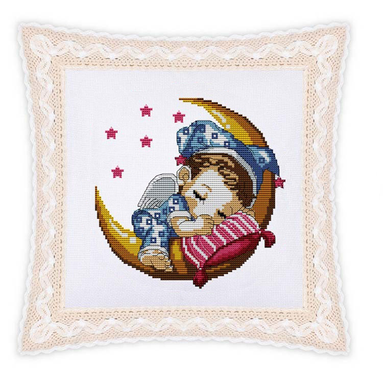 Jinhao Embroidery Factory Venta al por mayor Lu bordado estampado de encaje punto de cruz almohada funda de cojín-Moon Angel