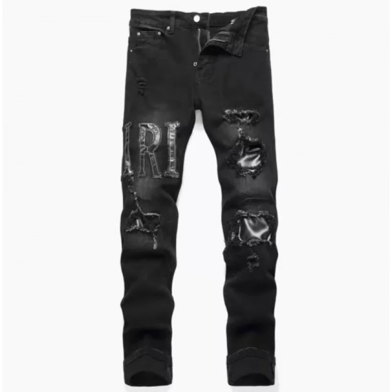 Джинсы, эластичные брюки, корейский стиль, с вышивкой, slim fit