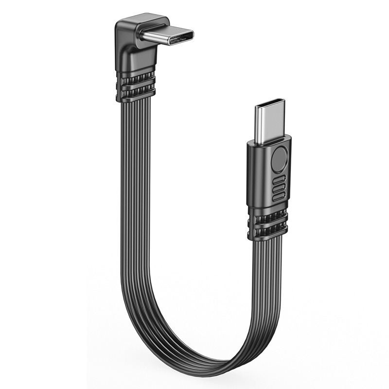 デュアルType-Cフラットシリコンケーブル デジタルアクセサリー 延長ケーブル データ転送 PD急速充電 エルボケーブル Type-C 車載用