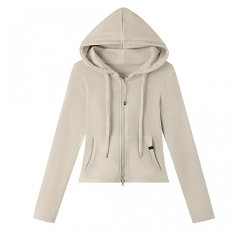 Suéter de rebeca con capucha de otoño e invierno, cintura alta, delgado, casual, delgado, top corto de manga larga, chaqueta corta de moda, mujer